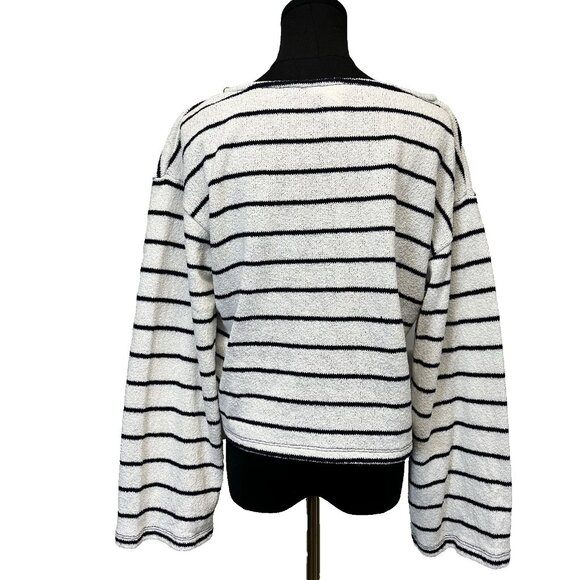 H & M Womens Navy Striped Sweater Size Medium Cotton Blend‎ Nautical Boat Neck - Picture 8 of 8